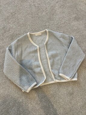 Light Blue Tweed Jacket with Cream Trim